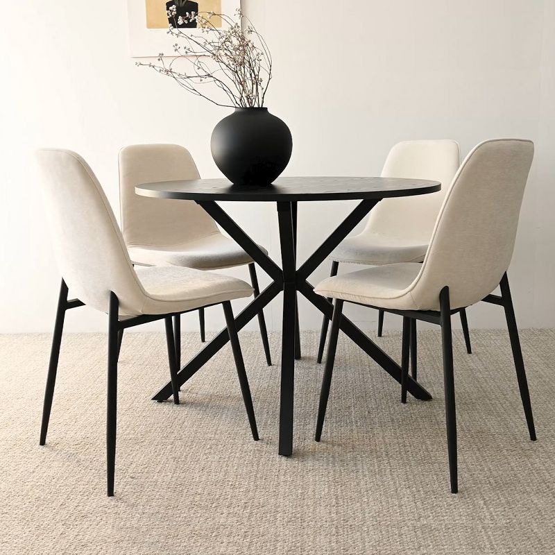 Olive+Oslo Black Dining Table Set For 4,Solid Round Black Grain Dining Table Sets with 4 Upholstered Dining Chairs Black Legs-The Pop Maison, 3 of 10