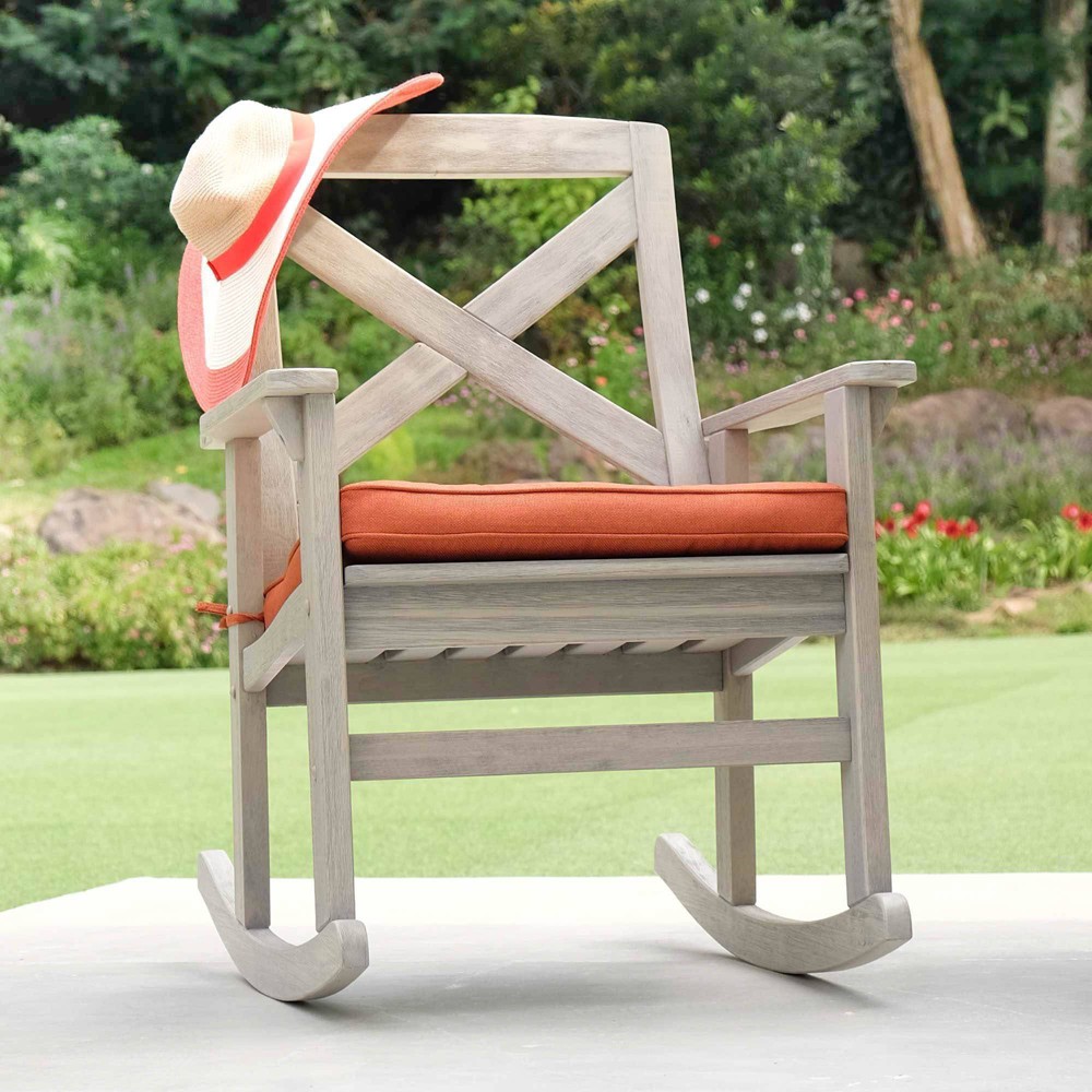 Westlake Wood Porch Rocking Chair with Cushion Red Brick Cambridge Casual