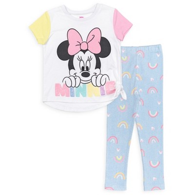 Image of Mickey Mouse & Friends Minnie Mouse Infant Baby Girls T-Shirt and Leggings Outfit Set White / Light Blue 12 Months
