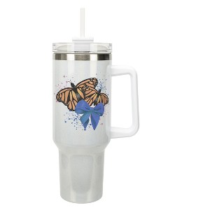 Elanze Designs Monarch Butterfly Friends & Orange Bow Coquette 40 Oz. Stainless Steel Water Bottle Coffee Mug, Spill & Leak Resistant, Travel Tumbler - 1 of 1