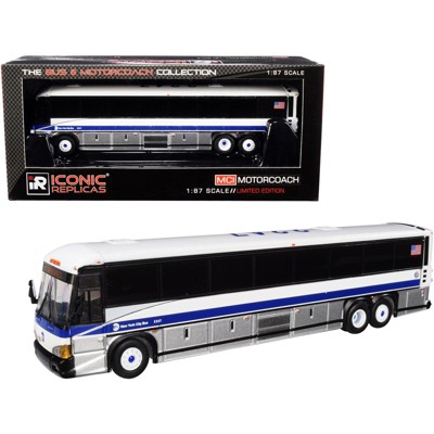 MCI D4505 Motorcoach Bus #X21 Super Express "New York MTA" White & Silver w/Blue Stripes 1/87 Diecast Model by Iconic Replicas