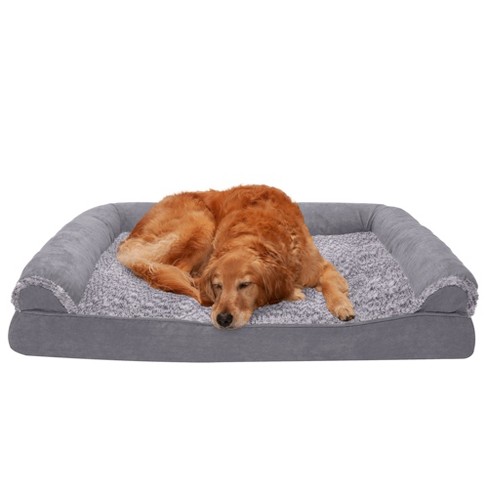 Furhaven Two-tone Faux Fur & Suede Cooling Gel Sofa Dog Bed - Jumbo ...