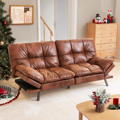 Lycvki Faux Leather Sofa Memory Foam Loveseat Convertible Couch Bed