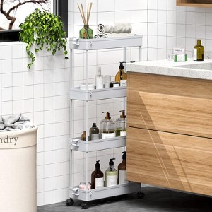 Belffin Slim Rolling Storage Cart 4 Tier Bathroom Organizer Mobile Shelving Unit Utility Cart Tower Rack for Kitchen Laundry Narrow Places - 1 of 4
