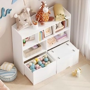 Kids Toy Storage Cabinet, 6-Cube Organizer with Movable Drawers & Open Shelves, Multifunctional Bookcase for Books & Toys, Playroom, Kindergarten - 1 of 3