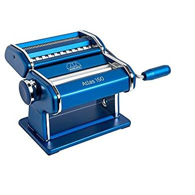 Marcato Atlas 150 Pasta Machine, Made in Italy, Includes Cutter, Hand Crank, and Instructions, Blue