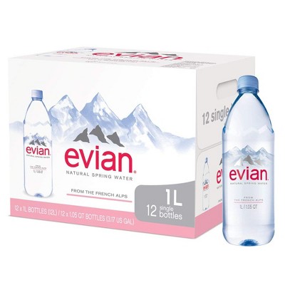 Evian Natural Spring Water - 1 Liter Bottle (Pack of 36)
