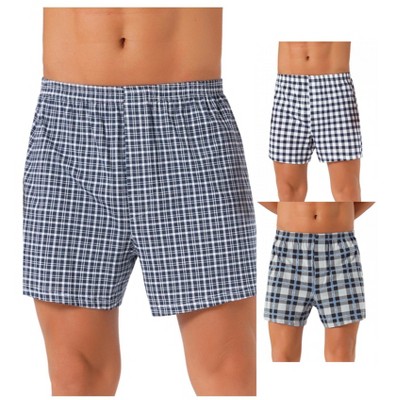 INSPIRE CHIC Men's 3 Pack Classic Elastic Waistband Plaid Printing Boxer Shorts