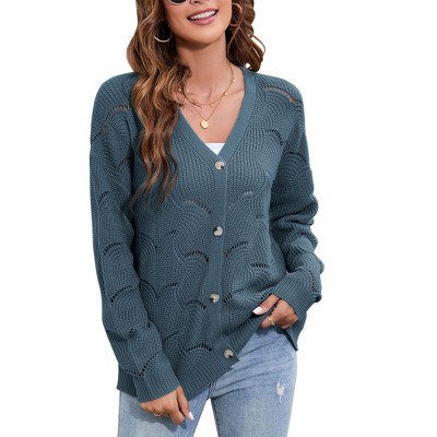 Women's Lightweight Crochet Cardigan Long Sleeve Hollow Out Kint Sweaters