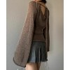 Women's Bell Sleeve Knit Sweater - Sexy Back Tie Detail Cropped Casual Top S-L - 3 of 3