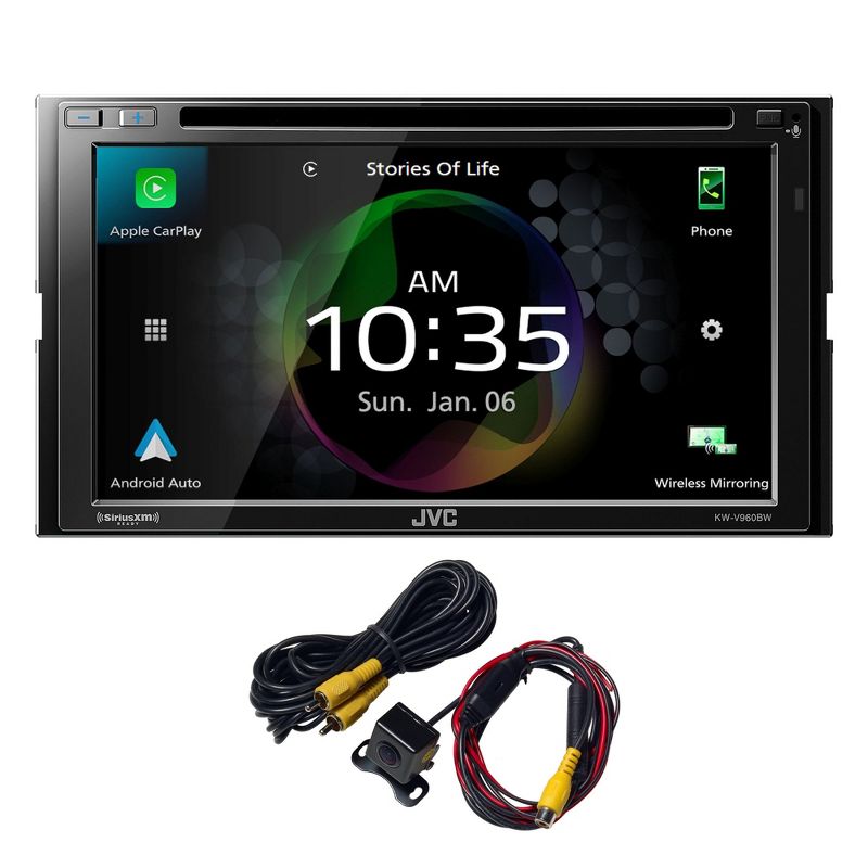JVC KW-V960BW CarPlay/Android Auto DVD AV Receiver + ACA801 Back Up Camera, 1 of 7