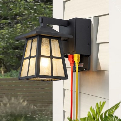Matte Black Aluminum Outdoor Wall Sconce with Seeded Glass