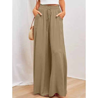 Women's Casual Adjustable Waistband Wide Leg Loose Pants High Waist Trousers for Daily Wear