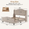 King Velvet Tufted Bed w/ Wingback Headboard & Wood Slats.,No box spring needed,Beige platform bed frame - 2 of 4
