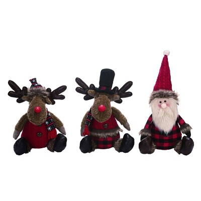 Transpac Fabric 13 in. Red Christmas Plush Rustic Sitting Character Set of 3