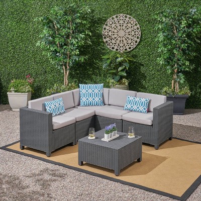 Waverly 6pc All Weather Faux Wicker Sectional Sofa Set - Dark Gray/Gray - Christopher Knight Home