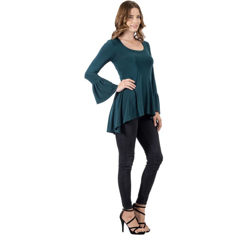 24seven Comfort Apparel Womens Long Bell Sleeve High Low Tunic Top, 2 of 6
