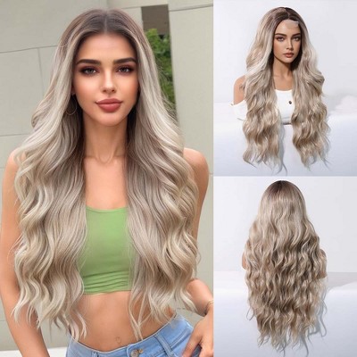 Jessie's Wig 26 Inch Wavy Wig Synthetic Hair Small Lace Wigs Blonde Color With Dark Roots 1 Pc/Pack