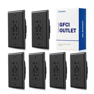 ELEGRP GFCI Outlet Self-Test, 20 Amp 125V NO Tamper Resistant Duplex wall outlet, with Glossy Wall Plate, UL Listed, Black 6PC - 1 of 1