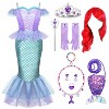 Joyfy Girls' Halloween Mermaid Costume – Complete Princess Dress Set with Wig & Accessories (10 Pieces!) - 2 of 4