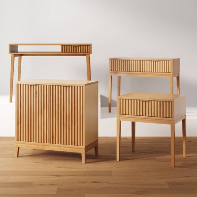 Natural Brown Wood Writing Desk with Drawer and Open Cubby