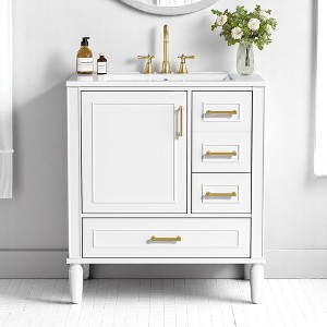 30" White Bathroom Vanity with Sink – Freestanding Vanity Cabinet with 3 Drawers,Floating Cabinet(Faucet Not Included) - 1 of 4