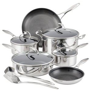 Circulon SteelShield C-Series 10pc Clad Tri-Ply Nonstick Cookware Plus Bonus Utensil Set: Stainless Steel, Induction Safe - 1 of 4