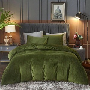 Sage Green Velvet Duvet Cover Set, 3Pcs,Breathable, Zipper Corner Tie - 1 of 4