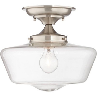 Regency Hill Modern Schoolhouse Ceiling Light Semi Flush Mount Fixture Brushed Nickel 12" Wide Clear Glass for Bedroom Kitchen