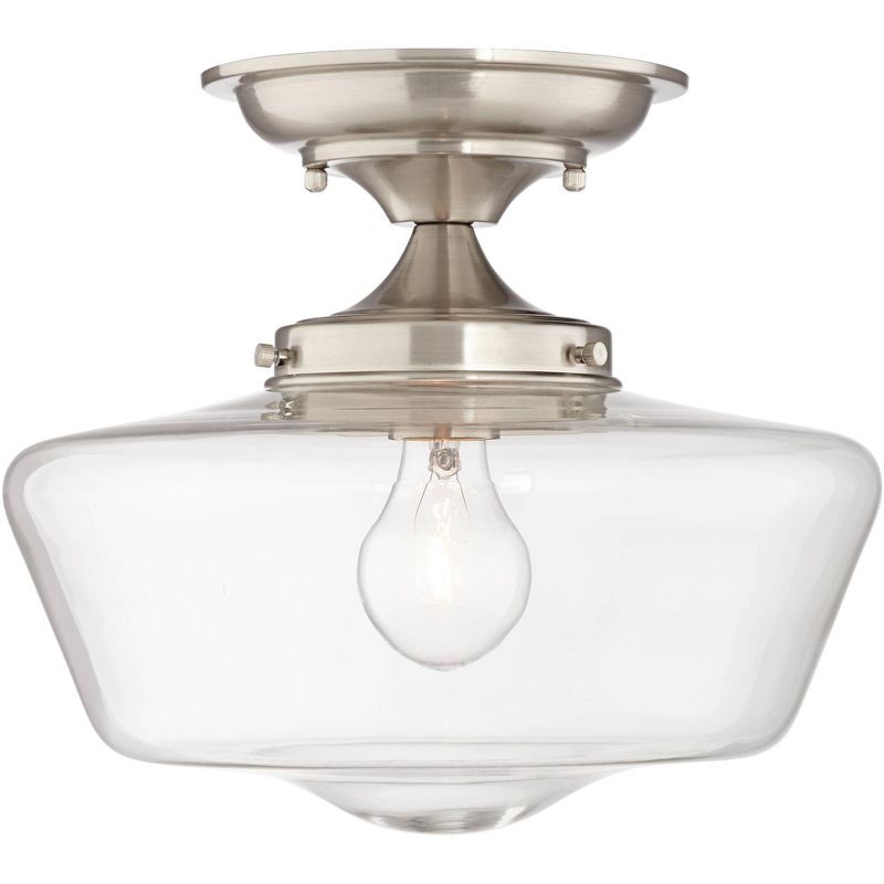 Regency Hill Modern Schoolhouse Ceiling Light Semi Flush Mount Fixture Brushed Nickel 12" Wide Clear Glass for Bedroom Kitchen, 1 of 9