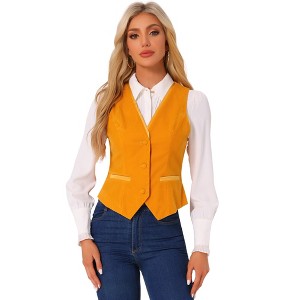 INSPIRE CHIC Women's V Neck Sleeveless Retro Waistcoat Vest - 1 of 4