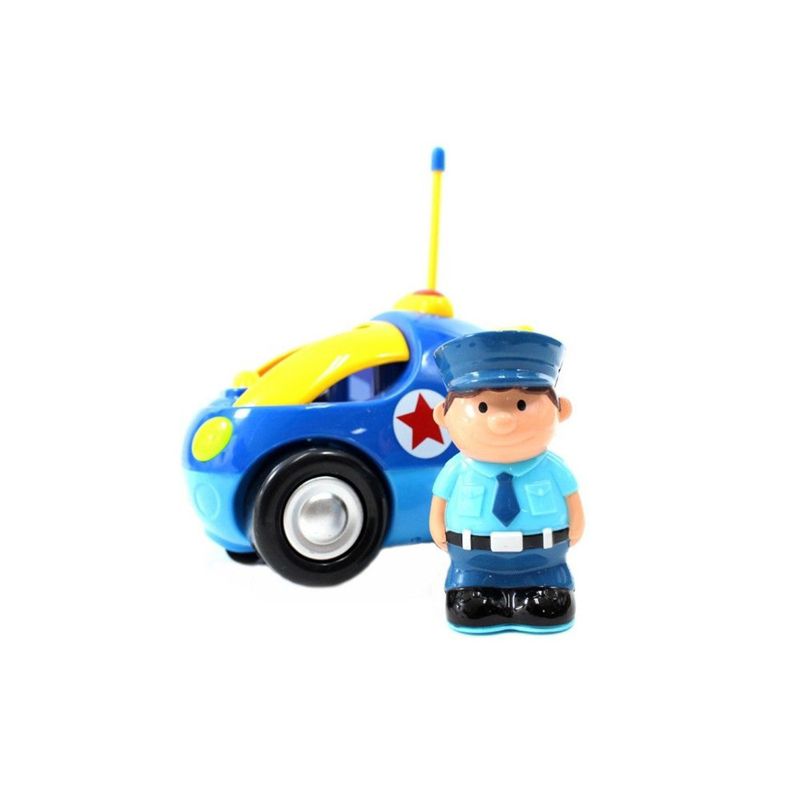 Insten Remote Control Cartoon Police Car with Music, Lights & Action Figure, RC Toys for Kids, 4" Blue, 5 of 6