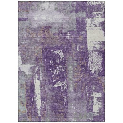 Purple And Ivory Abstract Washable Indoor Outdoor Area Rug