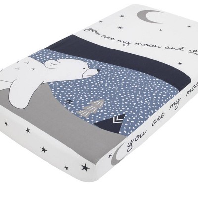 NoJo Cosmo Bear 100% Cotton Photo Op Fitted Crib Sheet - Navy Light Blue White and Gray