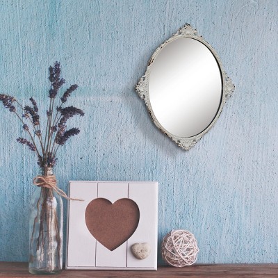 Elegant Oval Off-White Distressed Metal Wall Mirror