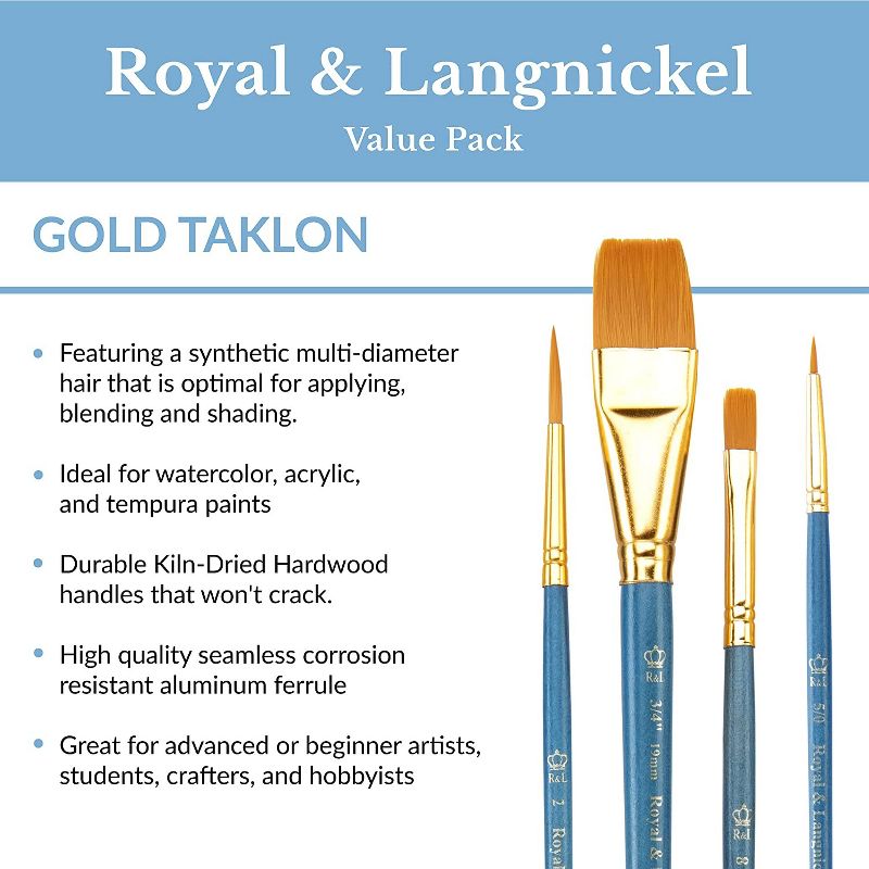 Royal Langnickel Gold Taklon Flat Value Pack Brush Set-12/Pkg, 4 of 7