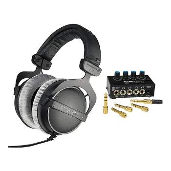 beyerdynamic DT 990 Pro 250 Ohm Open-Back Studio Mixing Headphones Bundle  -Includes- Soft Case, Headphone Splitter, and More
