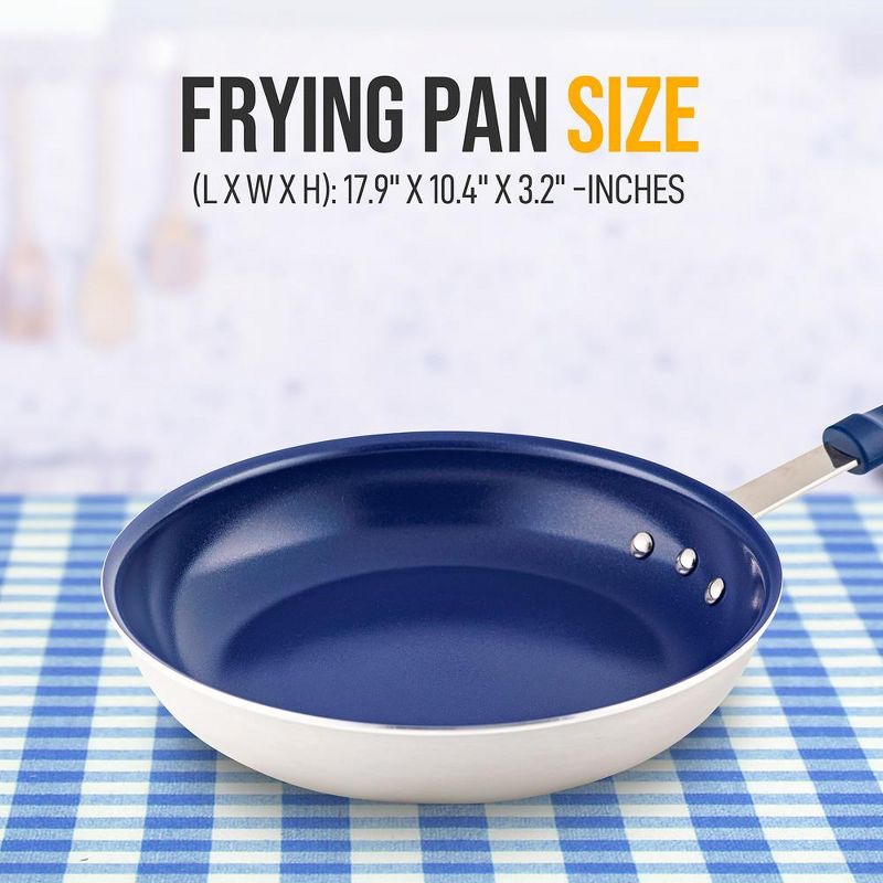 NutriChef  12" Large Fry Pan - Large Skillet Nonstick Frying Pan with Silicone Handle, Ceramic Coating, Blue Silicone Handle, 2 of 4