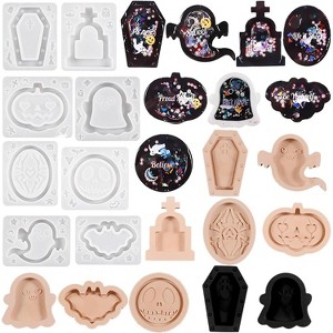 JDICTION 8pcs Halloween Shaker Mold Set, Ghost Pumpkin Bat and Tombstone Quicksand Mold for Resin, DIY Keychain Pendant Jewelry Craft Supplies - 1 of 4