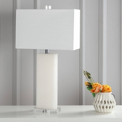 27" White Alabaster Table Lamp with Linen Shade