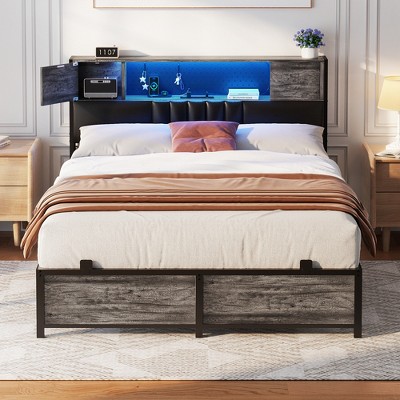 Aheaplus Bed Frame with LED Light and Charging Station