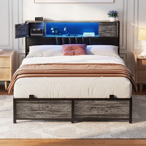 Aheaplus Bed Frame with LED Light and Charging Station - 1 of 4