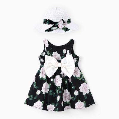 PATPAT Baby Girl Dresses Infant Sleeveless Bow Floral Summer Dress Casual Party Dress With Headband