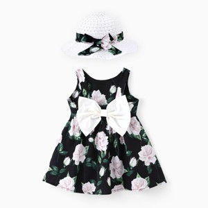PATPAT Baby Girl Dresses Infant Sleeveless Bow Floral Summer Dress Casual Party Dress With Headband - 1 of 4