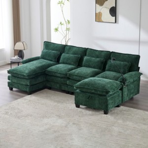 106" Chenille Modular Sectional Sofa with Chaise Lounge and Ottoman, U-Shaped Sleeper Cloud Couch for Living Room or Apartment–The Pop Home - 1 of 4