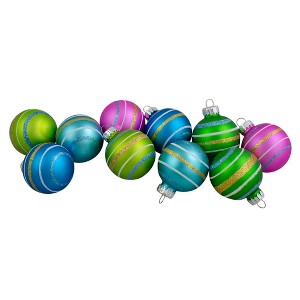 Northlight Matte Striped Glass Christmas Ball Ornaments - 1.75" (45mm) - Green and Blue - 10ct - 1 of 4