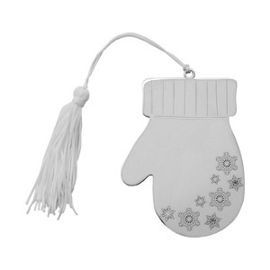 Slickblue Holiday Mitten Ornament - White Tassel, Nickel-Plated, Snowflake Engraving, Christmas Tree Decoration - 1 of 3