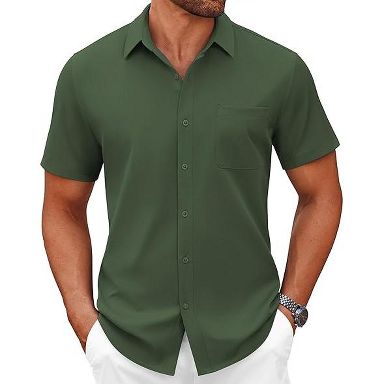 COOFANDY Mens Short Sleeve Button Down Shirts Casual Dress Shirts for Men  Summer Untucked Shirts with Pocket Dark Green XL : Target