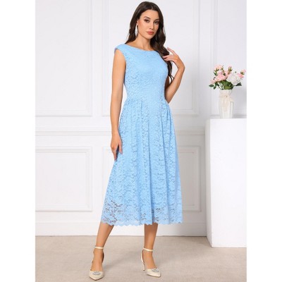 Женские платья INSPIRE CHIC Women's Wedding Guest Boat Neck Vintage Formal Cocktail Midi Lace Dress X-Large Sky Blue — фото 2
