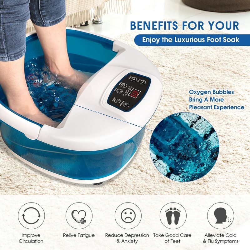 Costway Foot Spa Bath Tub w/Heat & Bubbles & Electric Massage Rollers, 4 of 11